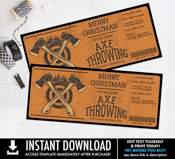 Axe Throwing Birthday Gift, Christmas Gift Certificate, Lumberjack, Surprise Gift Voucher | Self-Edit with CORJL-INSTANT DOWNLOAD Printable