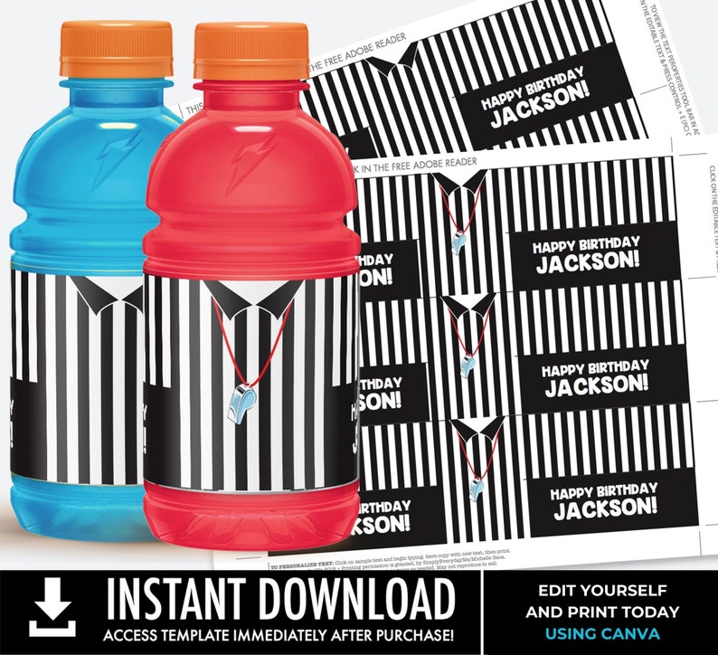 Referee Label Referee 12oz Sports Drink Wrapper/label, Bowl Party, Drink Label ...