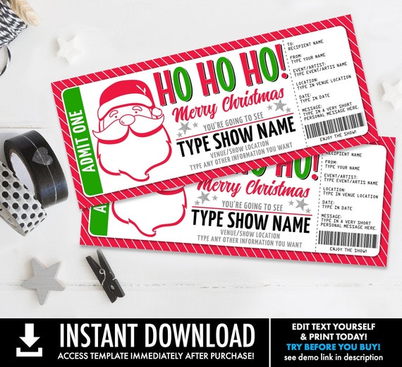 Christmas Concert Ticket Gift,Surprise Concert,Show,Performance,Artist,Gift Certificate | Self-Edit with CORJL - INSTANT DOWNLOAD Printable