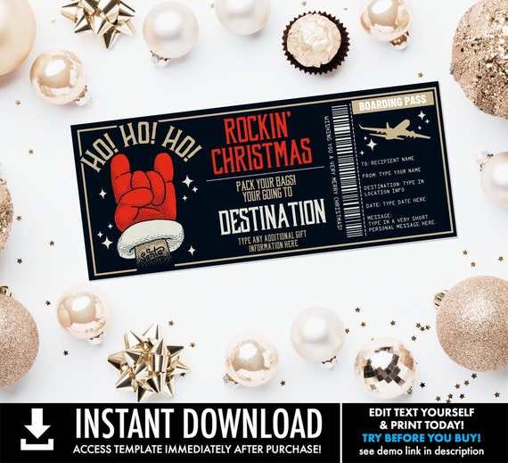 Ho Ho Ho Santa Christmas Boarding Pass Gift Certificate, Fake Ticket Gift Voucher | You Personalize with CORJL-INSTANT Download Printable