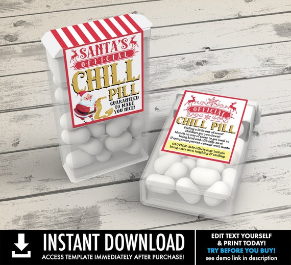 Santa's Chill Pill Tic Tac Label, Santa's Official Nice List, Christmas Party | Self-Editing with CORJL - INSTANT Download Printable Il_570xn