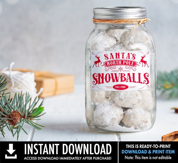 Santa's Snowballs Label, Christmas Party Favor, North Pole, Santa's Nice List, Gift Tag | Ready-To-Print INSTANT Download PDF Printable