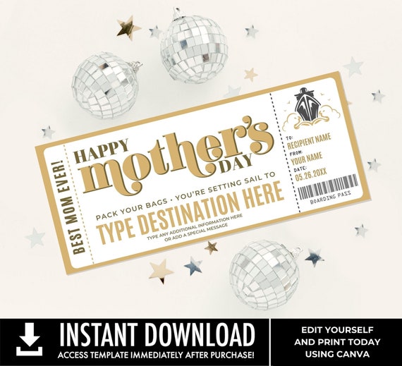 Mother's Day Surprise Cruise Gift Voucher, Cruise Gift Certificate, Mom Coupon, Cruise Coupon | You Personalize with CANVA–INSTANT DOWNLOAD