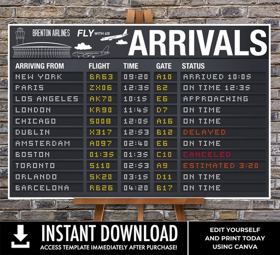 Airplane Party 48"X36" Poster, Arrival Signs, Airport Terminal Sign, Aviator Decor | Edit using CANVA - INSTANT Download Printable