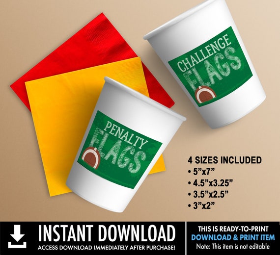 Football - Penalty & Challenge Flags Signs - Football Party,Bowl Party,Football Decor,4 Sizes Included | INSTANT Download PDF Printable Sign