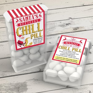 Etiqueta para caramelos de menta "Santa's Chill Pill", para fiestas navideñas, lista de Papá Noel / Descarga instantánea, lista para imprimir