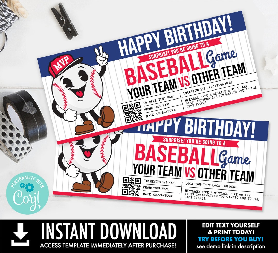 Baseball Ticket Gift Templatesurprise Baseball Game Ticket Etsy