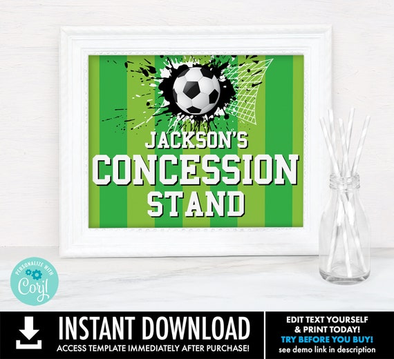 Soccer 8x10 Concession Stand Sign - Soccer Party, Soccer Birthday Sign | Personalize using CORJL - INSTANT DOWNLOAD Printable