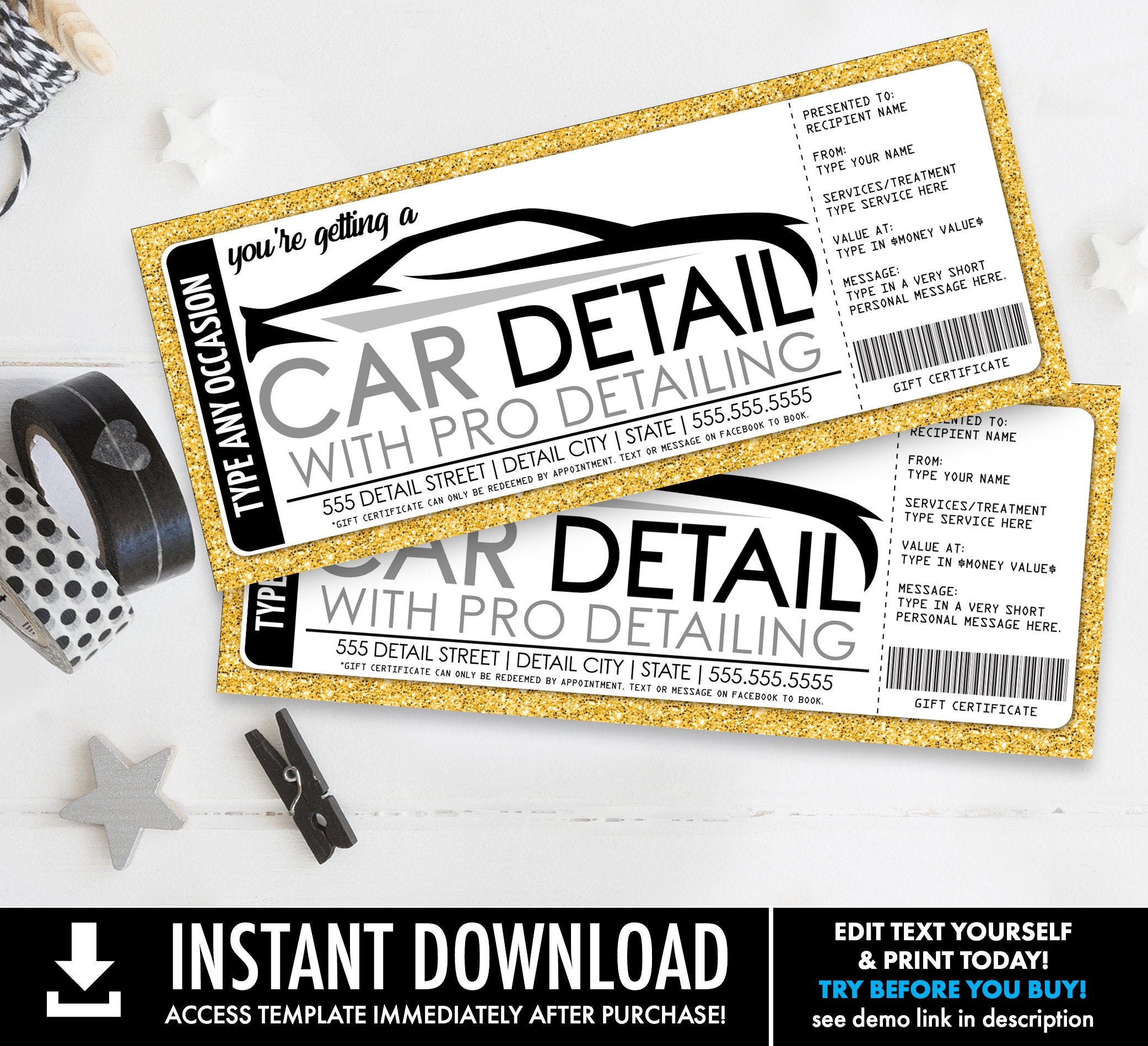 Car Detailing Gift Certificate EDITABLE, Auto Detailing Certificate  Printable, Car Detail Voucher, Car Coupon, Car Lover Gift, Any Occasion  (Instant Download) -…