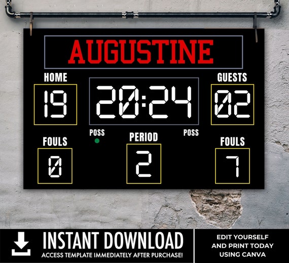 Black Basketball Scoreboard Printable 36"x24" Poster, Scoreboard Sign, Basketball Birthday | Edit using CANVA–INSTANT DOWNLOAD Printable