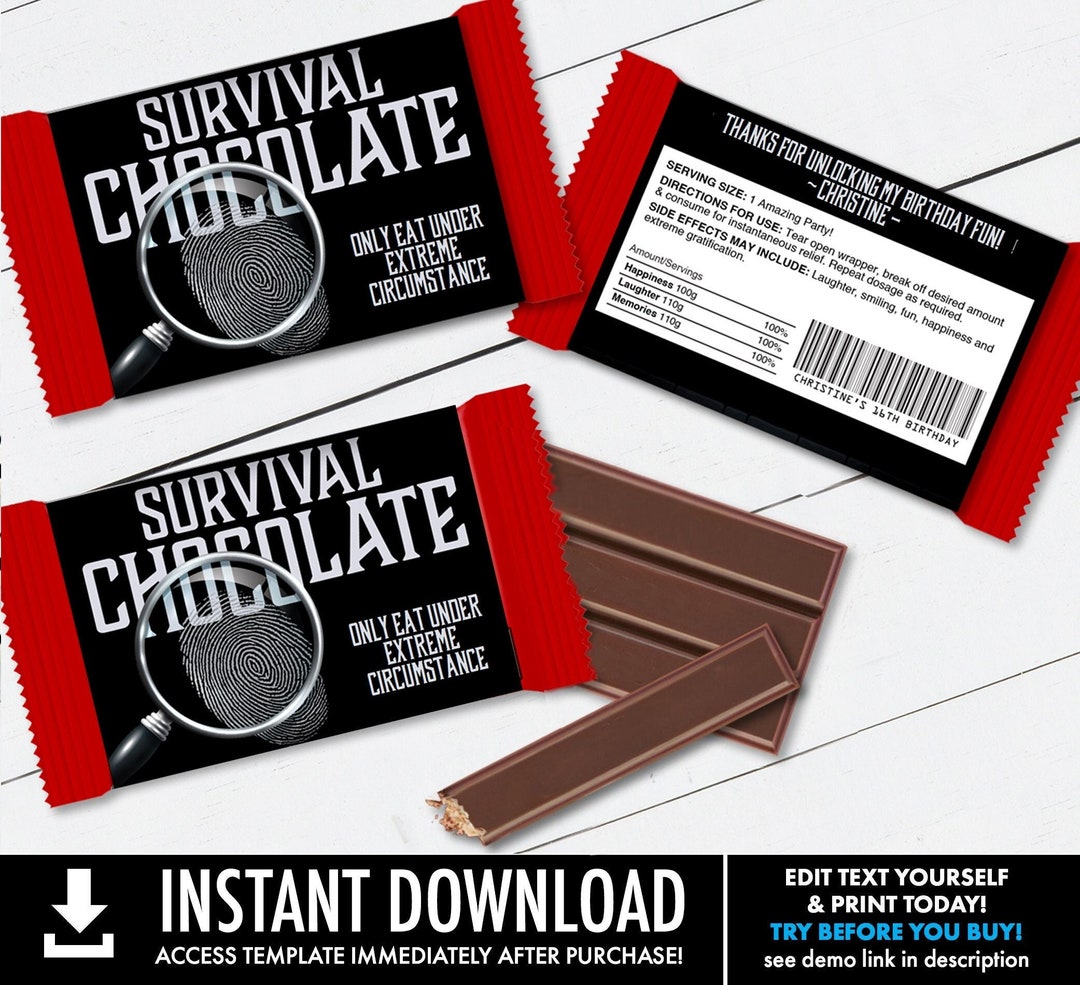 Escape Room Wafer Chocolate Candy Barbar Label/wrapper, Mystery Party ...