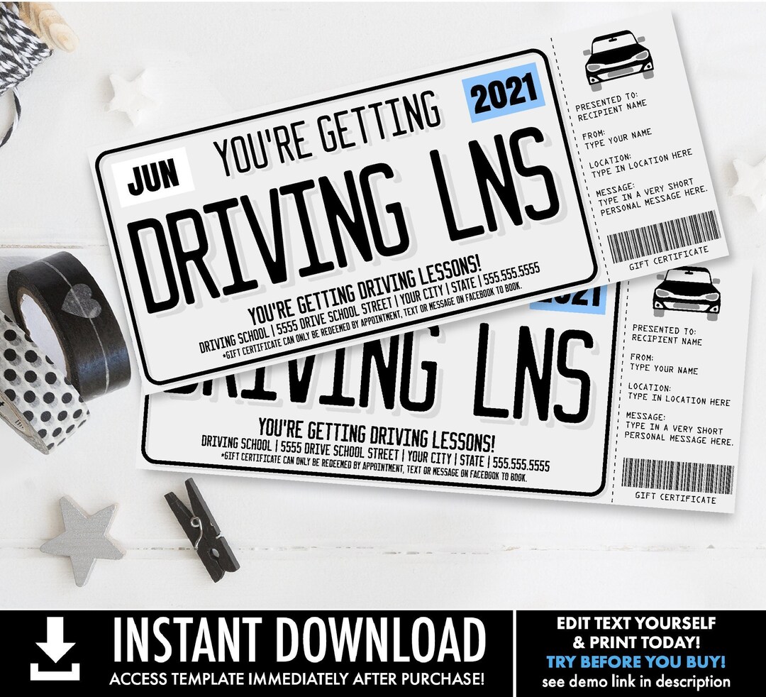 Driving Lessons Surprise Gift Voucher,license Plate Voucher,gift Reveal
