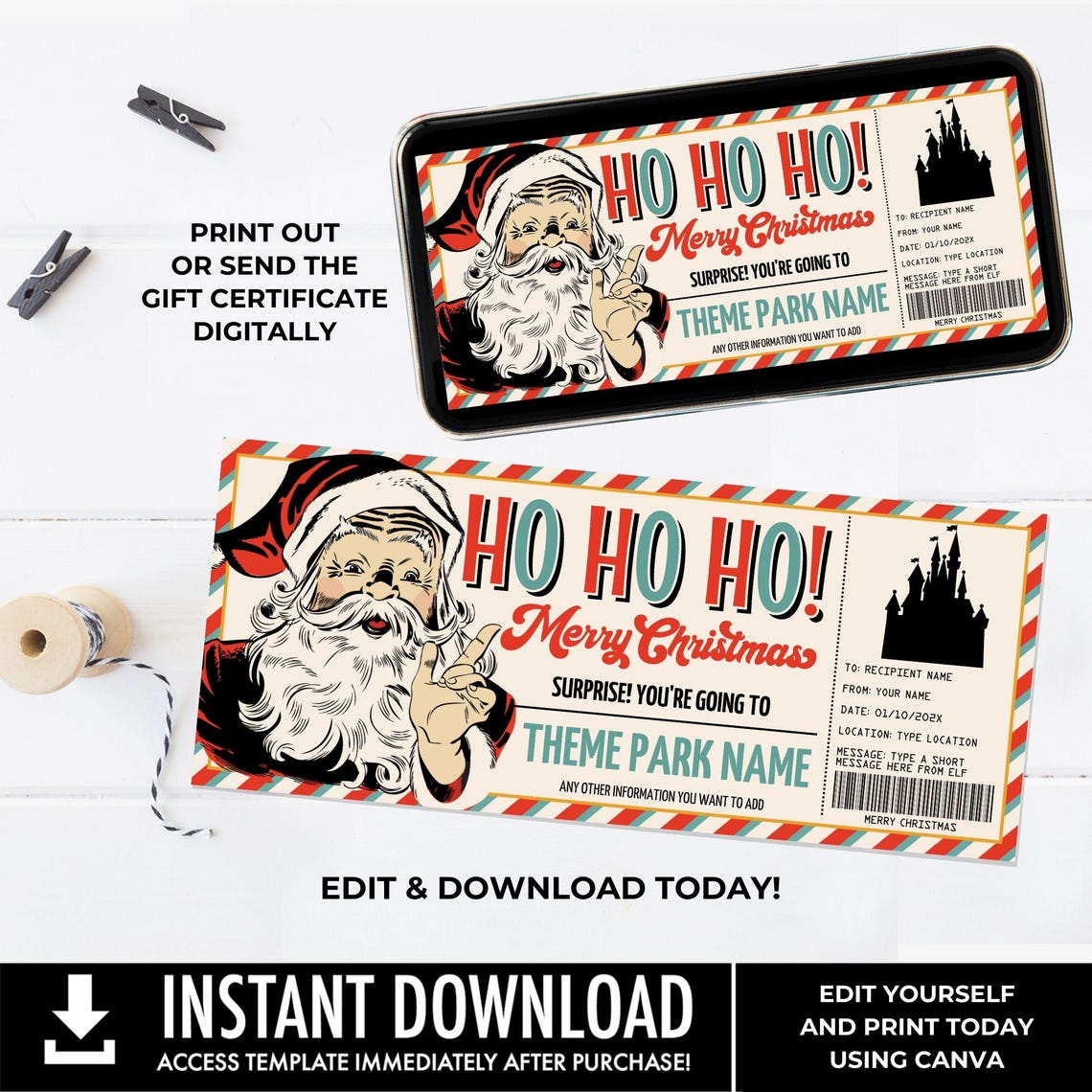 Santa Theme Park Gift Certificate, Theme Park Gift Ticket,amusement ...