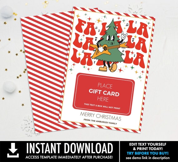Retro Christmas Tree Gift Card Holder, Fa La La Gift for Teacher, Client, Staff, Thank You, Friend | Edit using CORJL-INSTANT DOWNLOAD