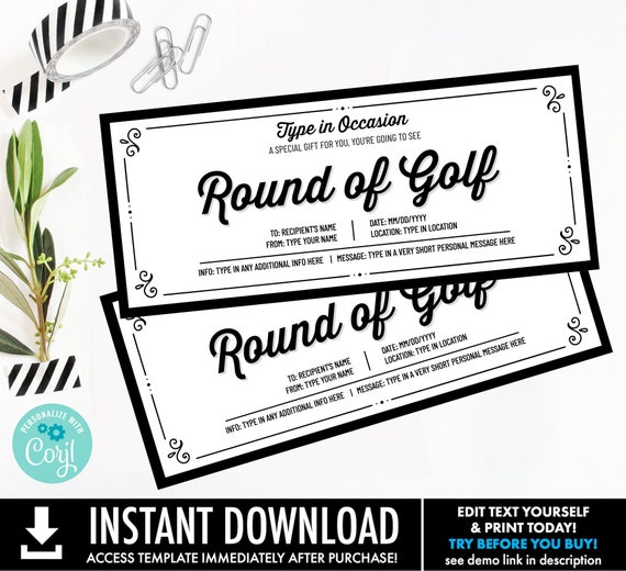 Golf Round Gift Voucher Any Occasion,Surprise Gift Certificate,Round of Golf/Tournament | Personalize using CORJL–INSTANT DOWNLOAD Printable