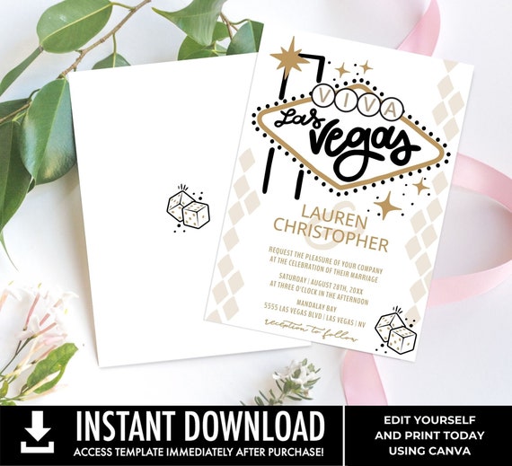 Las Vegas Theme Wedding Invitation, Viva Las Vegas Invitataion, Destination Wedding, eVite Included | Edit with CANVA INSTANT DOWNLOAD