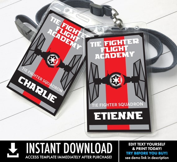 star wars tie fighter academy badge empire badges star wars birthday red self editing with corjl instant download printable by simplyeverydayme catch my party