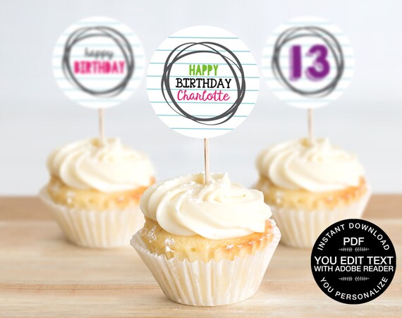 Pajama Party/Sleepover Cupcake Topper - 2" Circle Topper, Slumber Party Birthday | DIY Editable Text Instant Download PDF Printable Il_570xn