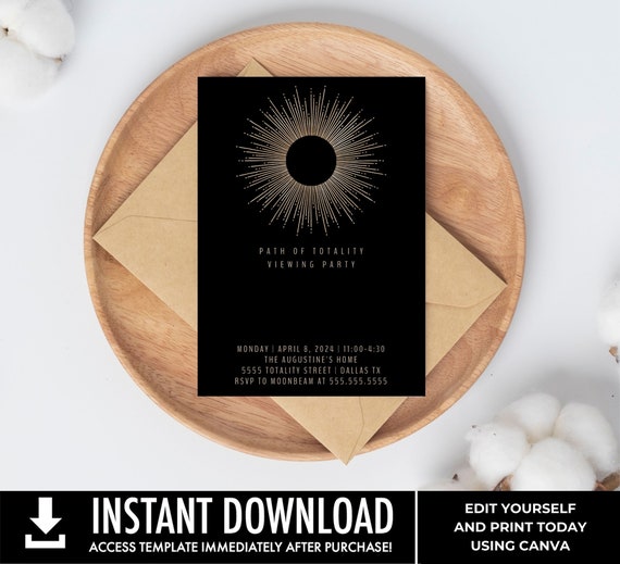 Solar Eclipse Party Invitation - Eclipse Party, Solar Eclipse Theme | Editable Text using CANVA - Instant Download PDF Printable