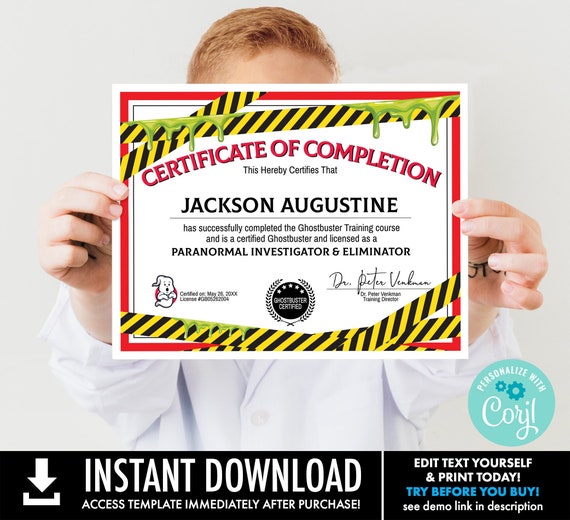 Party Certificate - ghost-movie inspired Certificate | Self-Edit with CORJL - INSTANT Download Printable