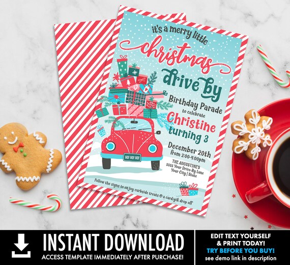 Christmas Birthday Drive By Invitation-Drive By Parade,Quarantine,Social Distancing | Self-Edit with CORJL - INSTANT DOWNLOAD Printable Il_570xn