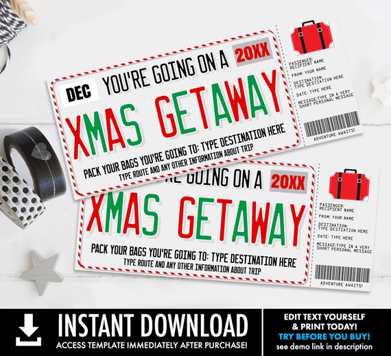 Christmas Weekend Getaway Surprise Gift Voucher, License Plate Voucher, Christmas Vacation | Self-Edit with CORJL–INSTANT DOWNLOAD Printable