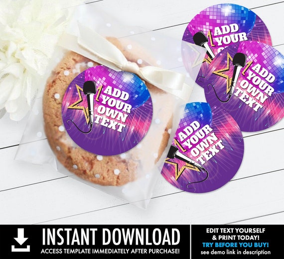Rock Star 4" Circle Tag, Rockstar Party, Pop Star Party, Favor Tag | Self-Edit with CORJL–INSTANT DOWNLOAD Printable Il_570xn