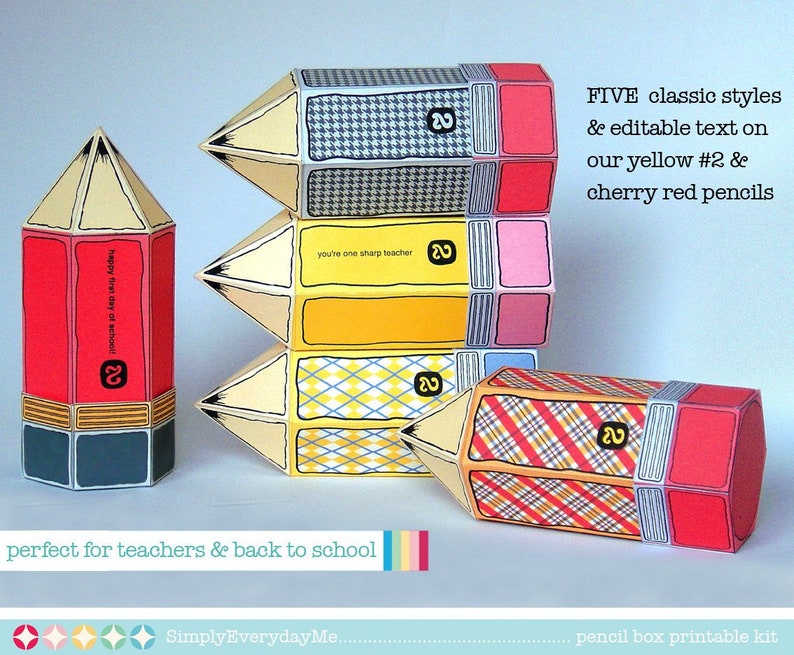 teacher appreciation back to school INSTANT Download D.I.Y for teacher gifts Printable PDF Kit FIVE Pencil Favor Box Kit