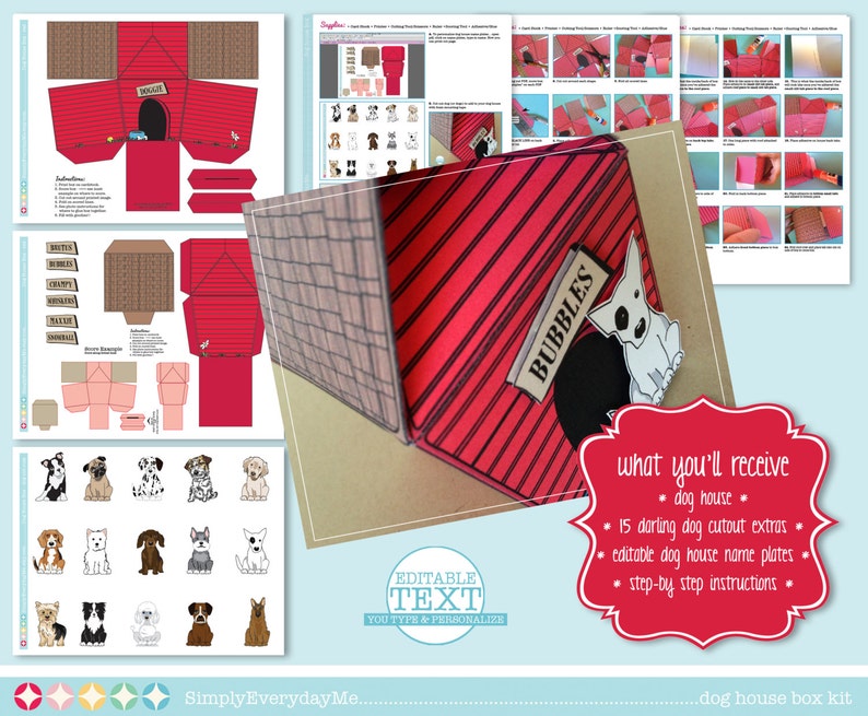 Dog House Box Party Favor Box, Gift Box or Gift Card Holder Instant Download Printable PDF Kit image 4