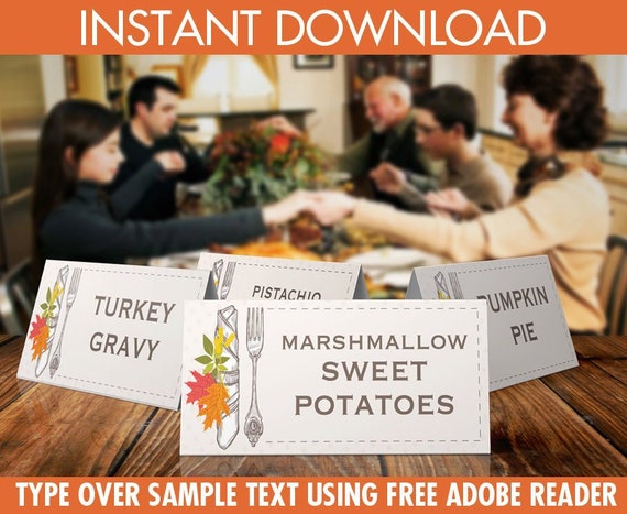 Thanksgiving Food Labels - Name Place Cards - Buffet Tags - Autumn Party, Office Party - EDITABLE Text - INSTANT Download Printable 2 PDFs Il_570xn