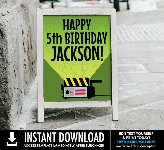 Ghost-Trap 16x20 Birthday Sign - ghost-movie inspired Sign, Slime Party | Self-Edit with CORJL - INSTANT DOWNLOAD Printable Template