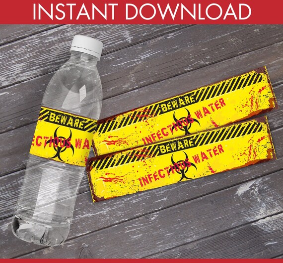Zombie Bottle Wrapper/Labels - Infectious Water, Zombie Party, Halloween Party, Birthday | Pre-Typed Instant Download PDF Printable Il_570xn