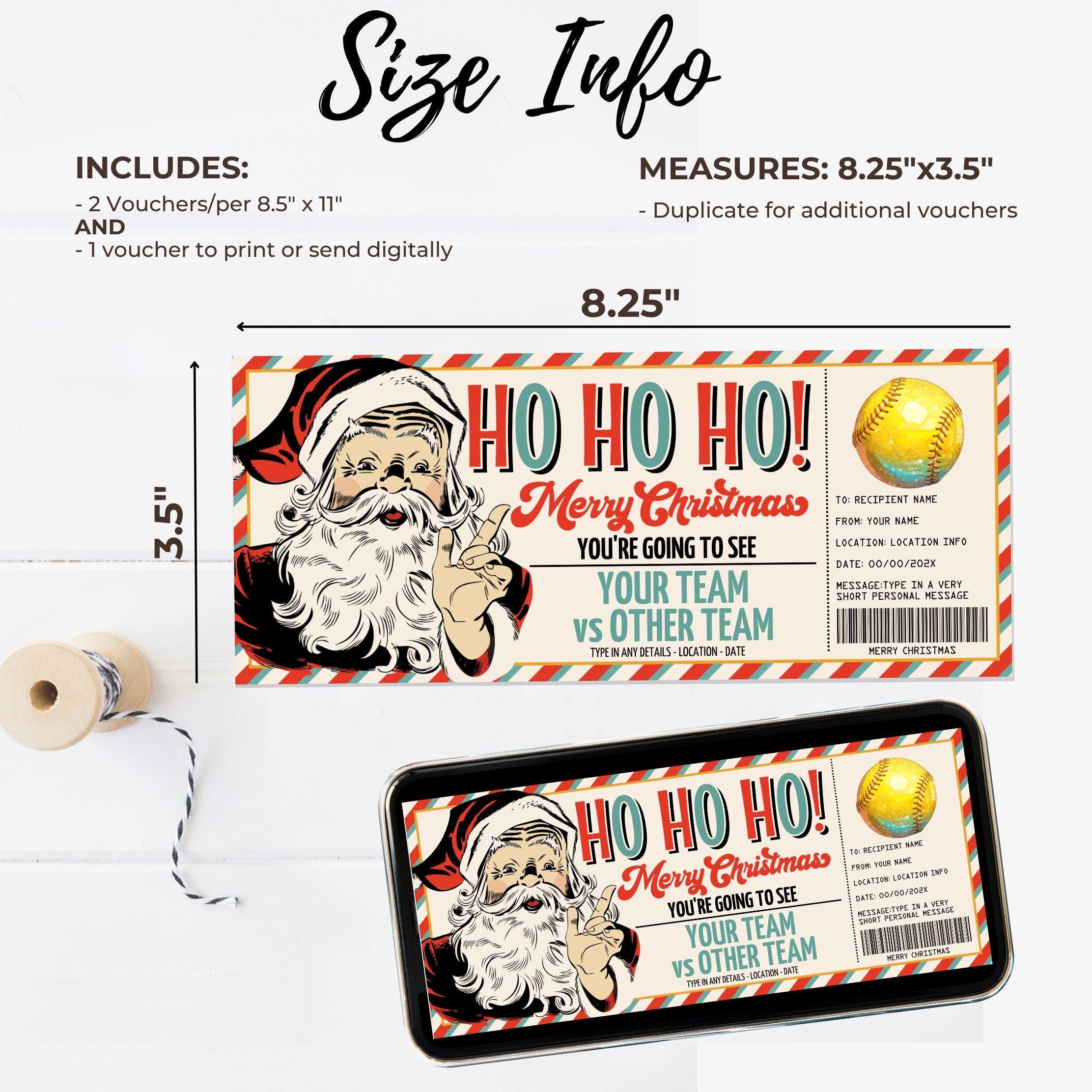 Christmas Softball Ticket Gift Certificate, Football Game Ticket Gift ...
