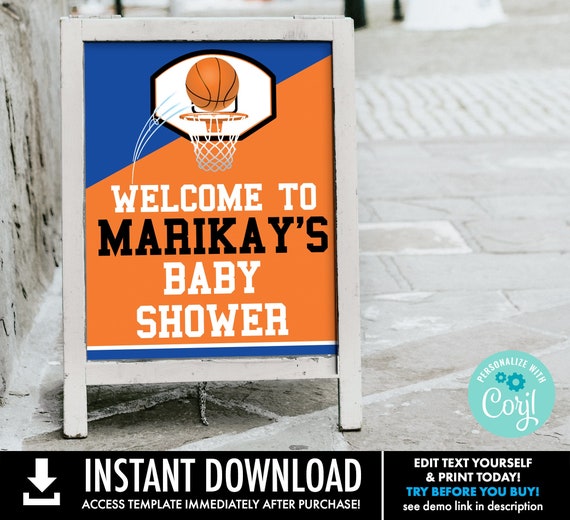 Basketball Baby Shower 16x20 Welcome Sign - Basketball Party, Basketball Shower Sign | Self-Editing with CORJL - INSTANT DOWNLOAD Printable