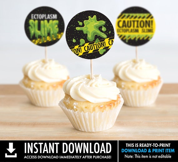 Slime 2" Cupcake Toppers includes 3 Versions, ghost-movie inspired Slime Party | INSTANT Download PDF Printable