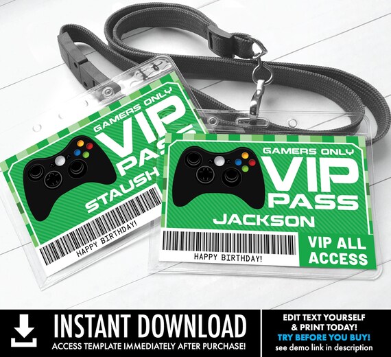 Video Game Badges - VIP Video Game I.D. Badges, Game Truck Birthday | You Personalize using CORJL - INSTANT Download Printable Template