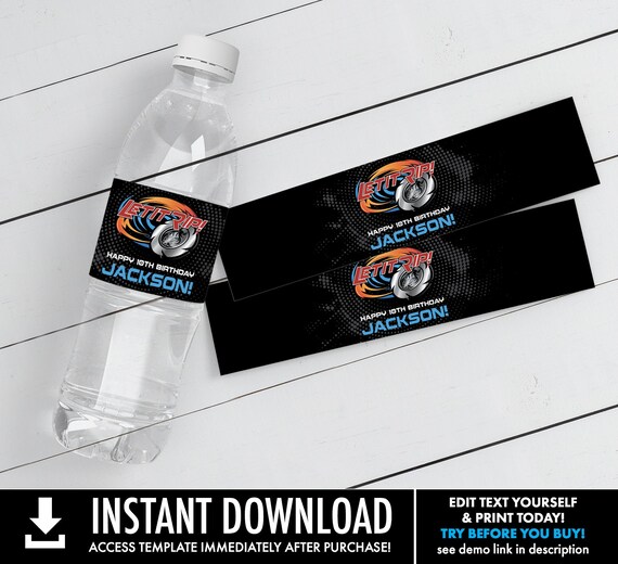 Blade Tournament Water Bottle Label/Wrap - Bey-Blade Inspired Drink Wrap | Self-Editing with CORJL - INSTANT DOWNLOAD Printable