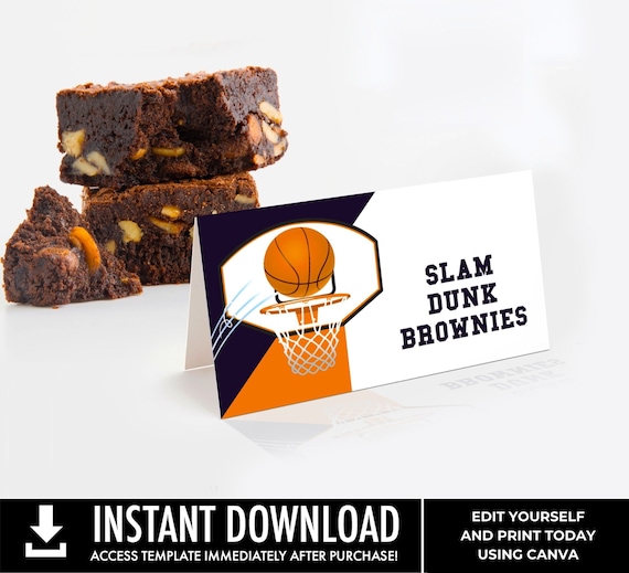 Basketball Food Labels - Basketball Birthday Party, Table Tent, Place Card | You Personalize using CANVA - INSTANT DOWNLOAD Printable
