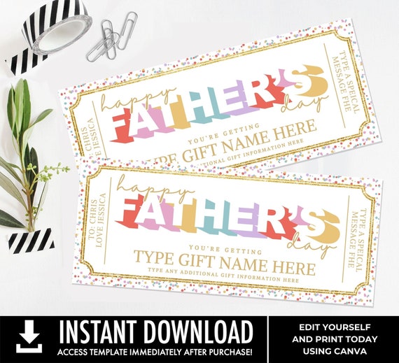 Father's Day Editable Golden Ticket Template, Any Type Gift Certificate, Surprise Gift Voucher Coupon | Edit with CANVA-Printable Download