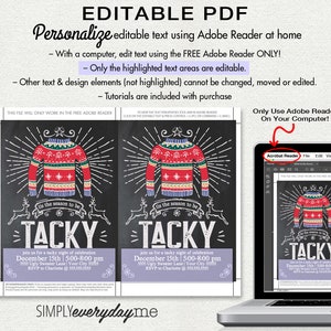 Ugly Sweater Party Invitation, Tacky Sweater Party, Christmas Party, Christmas Office Party Editable Text, Instant Download PDF Printable image 2