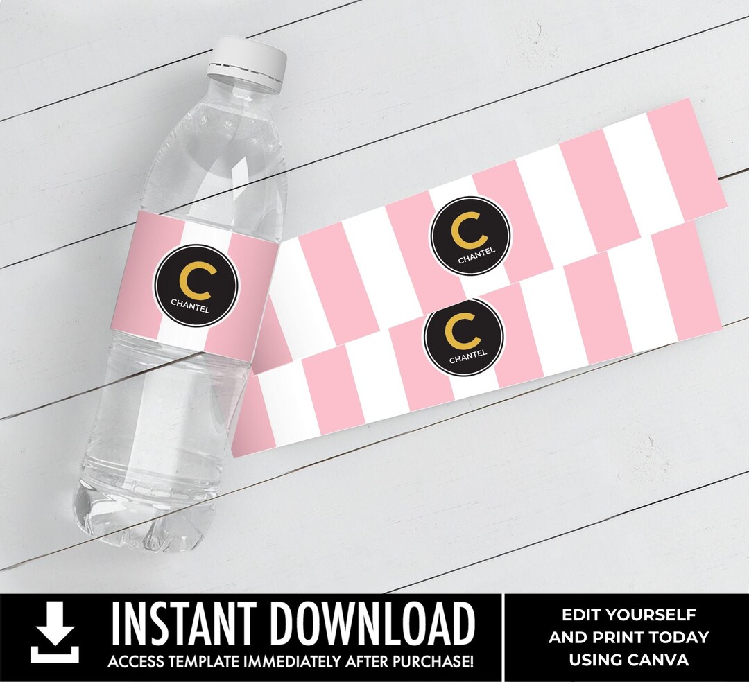 Couture Bridal Baby Shower Water Bottle Label/wrapper, Pink & White ...