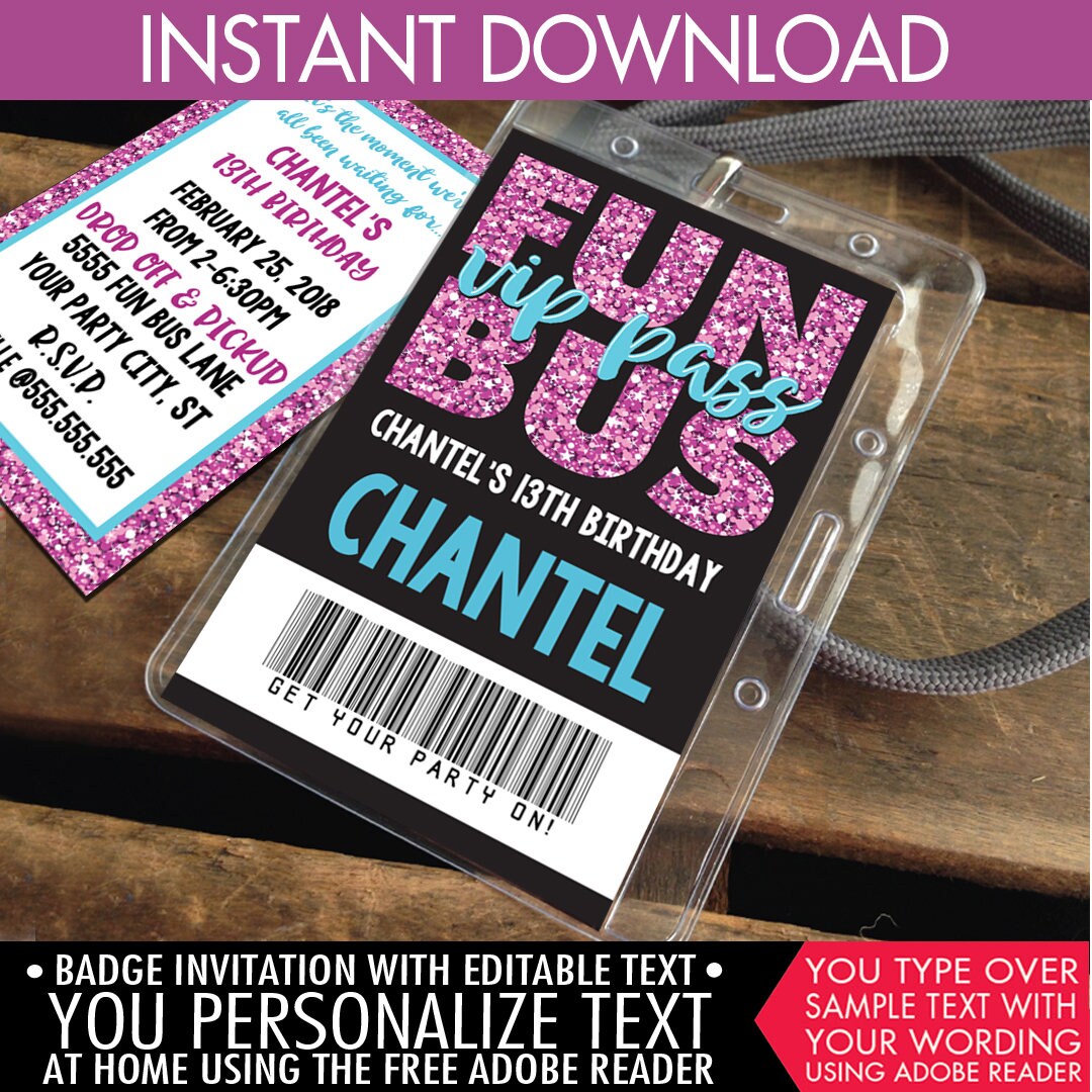 fun bus vip i d badge invitation party bus invite party favor