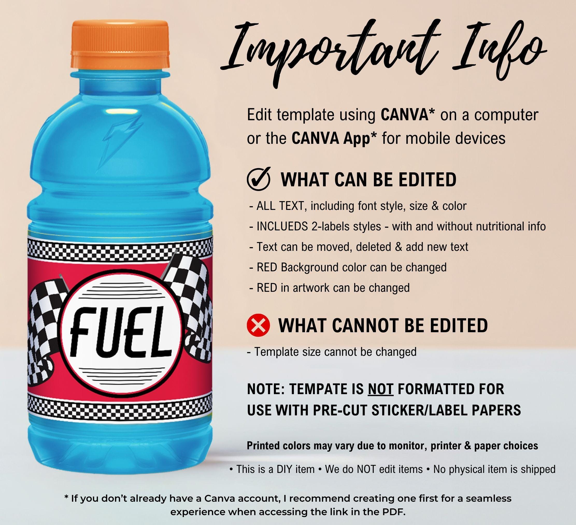 Race Car FUEL 12oz Sports Drink Label, Drink Label, Racing Label ...