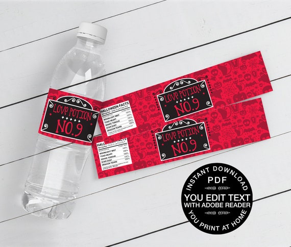 Love Potion No. 9 Water Bottle Wrappers/Labels - Halloween Party | Self-Editing Text Instant Download DIY Printable PDF Il_570xn