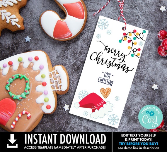 Breakfast with Santa Favor Tag- Christmas Gift Tag, Brunch with Santa Favor Tag | Self-Editing with CORJL - INSTANT DOWNLOAD Printable