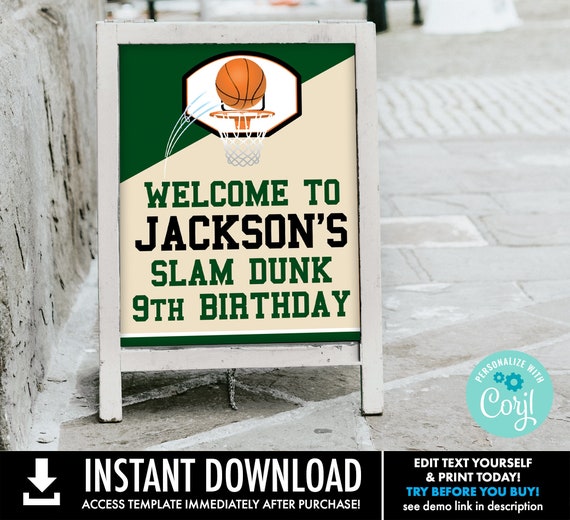 Basketball 16x20 Welcome Party Sign - Basketball Party, Basketball Birthday Sign | Personalize using CORJL - INSTANT DOWNLOAD Printable