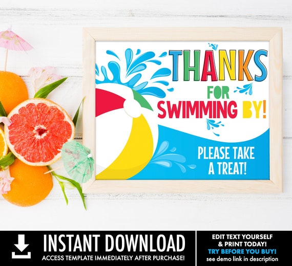 Pool Party Thank You Sign - 10x8 Sign Summer Party, Beach Party, Personalized Sign | Self-Edit with CORJL - INSTANT DOWNLOAD Printable