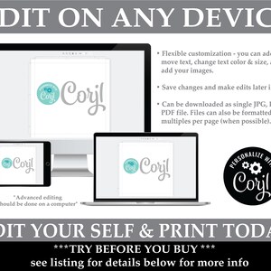 May include: Image showing a computer, tablet, and phone displaying a document with the text "Coryl". The text "EDIT ON ANY DEVICE" and "EDIT YOUR SELF & PRINT TODAY" are at the top and bottom. The image also includes the text "TRY BEFORE YOU BUY".