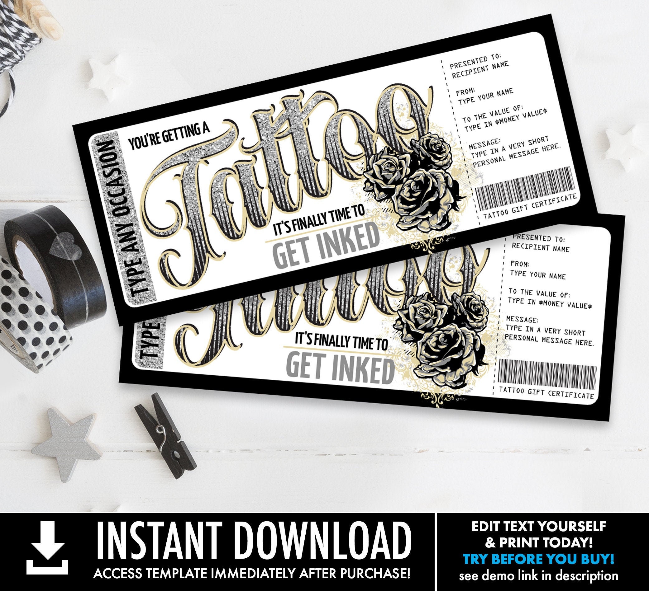 Tattoo Gift Certificate Template Free Printable