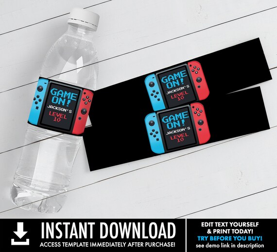 Gamer Bottle labels Gamer Water Bottle labels instant download Video Game party bottle labels